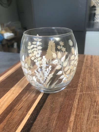 Hand Painted Tumbler Whisky Glass in Boho Bouquet Design Beautiful Gift For Wedding Anniversary Birthday Christmas