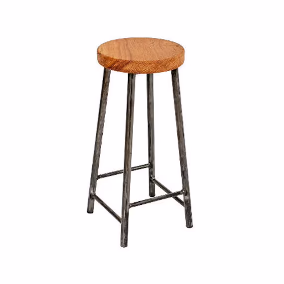 Rick Broadoak - Chunky Round Frame Bar Stool With Oak Seat