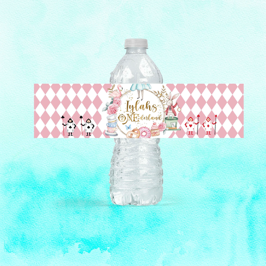 Alice in Wonderland Water Bottle Label Mad Hatter Tea Party Onederland Waterproof Onerland Birthday Favors
