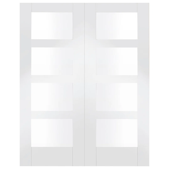 Internal White Primed Shaker Door Pair with Clear Glass