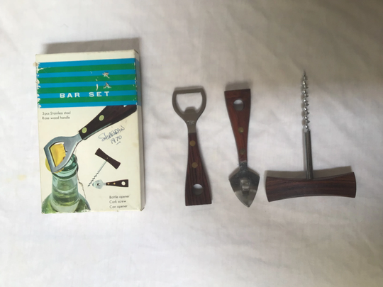 Vintage Bar Set Teak Corkscrew