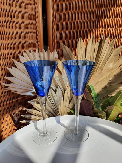 Vintage Retro Mcm Electric Blue Cocktail Wine Glasses