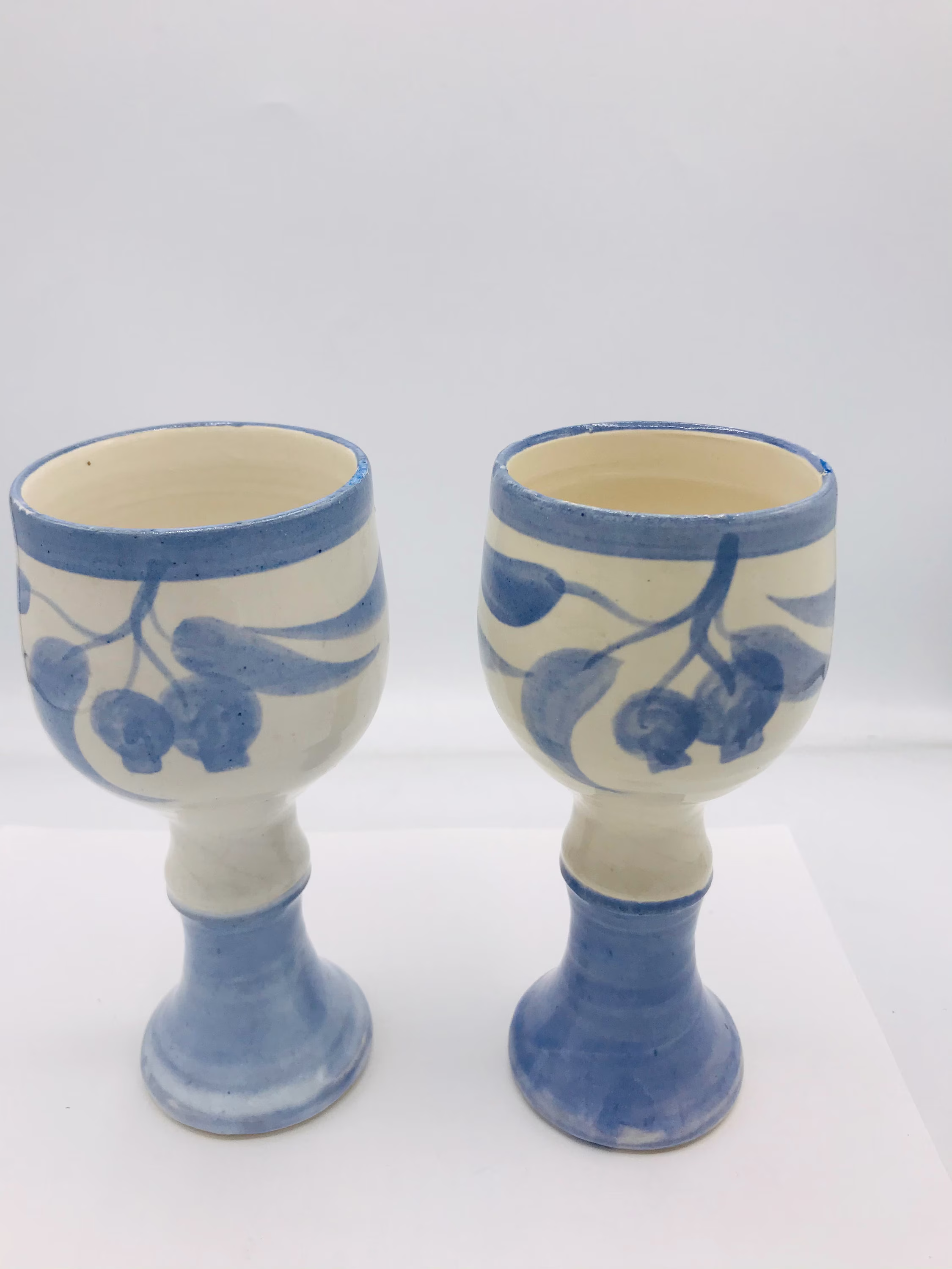 Vintage Bendigo Epsom Pottery Glazed Blue Goblets Australian Hand Crafted Porcelain 6 3/4"