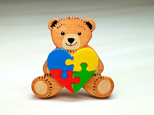 Autism Pin, Handmade Awareness Lanyard Badge, Support, Heart, Teddy Bear Brooch, Personalised Teacher Thank You Gift