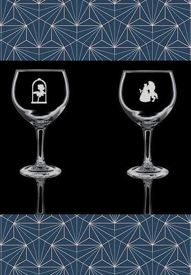 Set Of 2 Beauty Beast Engraved Balloon Gin Glasses. Beautiful Etched Glass. Personalised With Any Name. Design Won't Wear Off Like Vinyl.12
