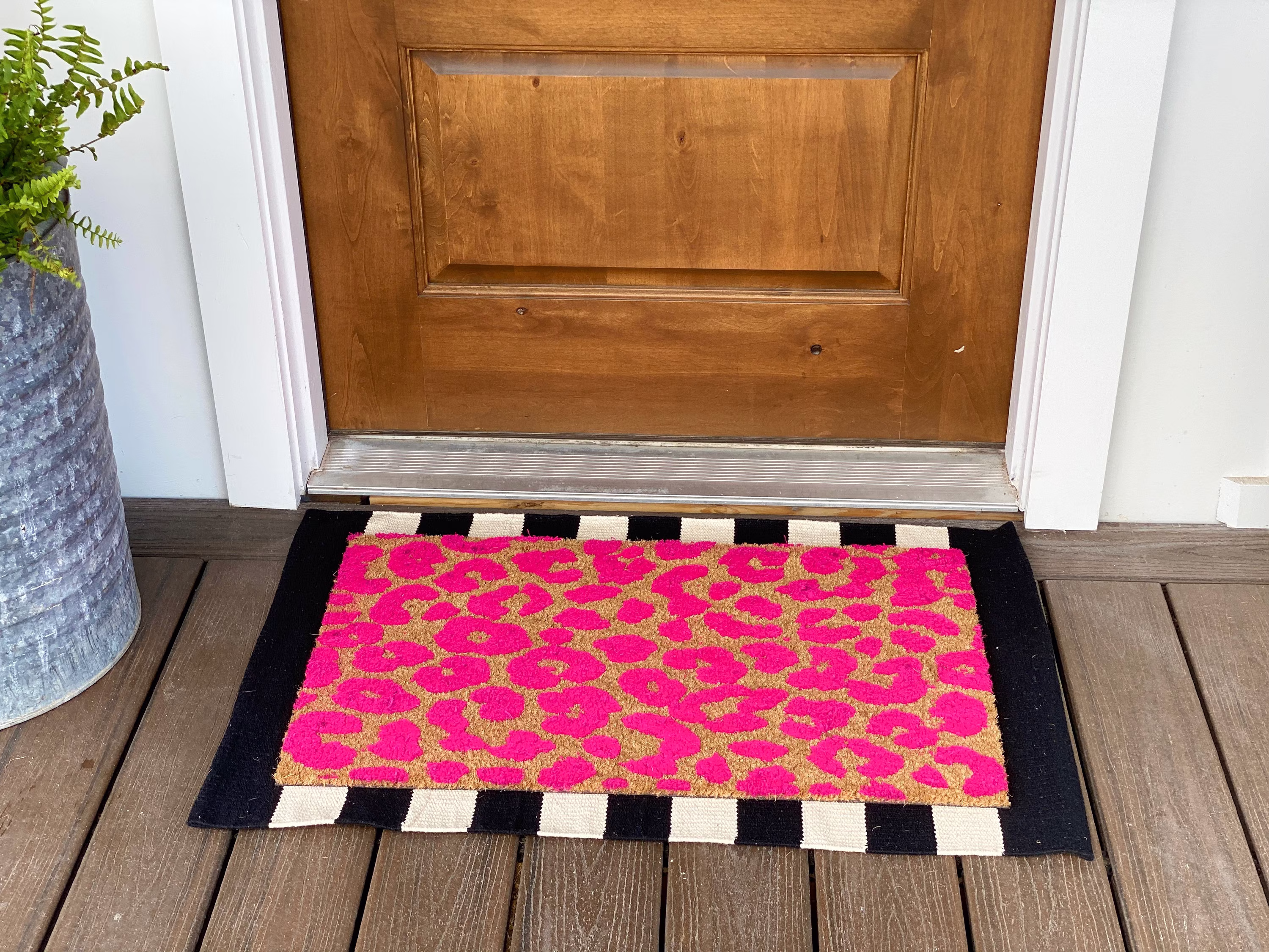 Leopard Print Doormat, Flocked Coir Outdoor Door Mat, Personalized Custom Welcome Entryway Decor Gift, Animal Print, Neon Color Pink