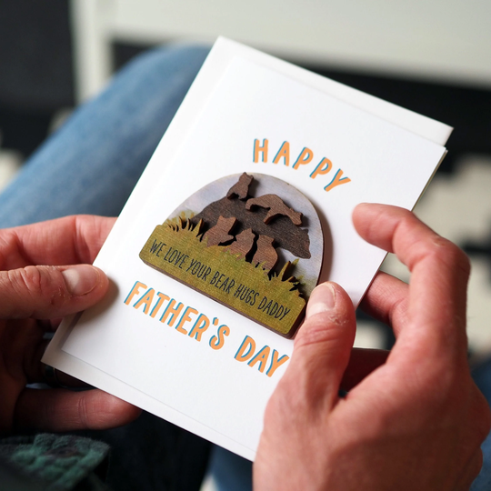 Personalised Bear Family Fathers Day Magnet Card - 1st First