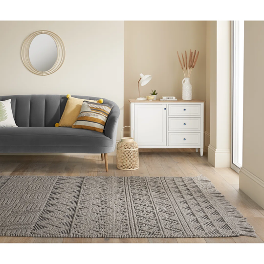 Gunhilda Handwoven Wool/Cotton Grey/Black Rug