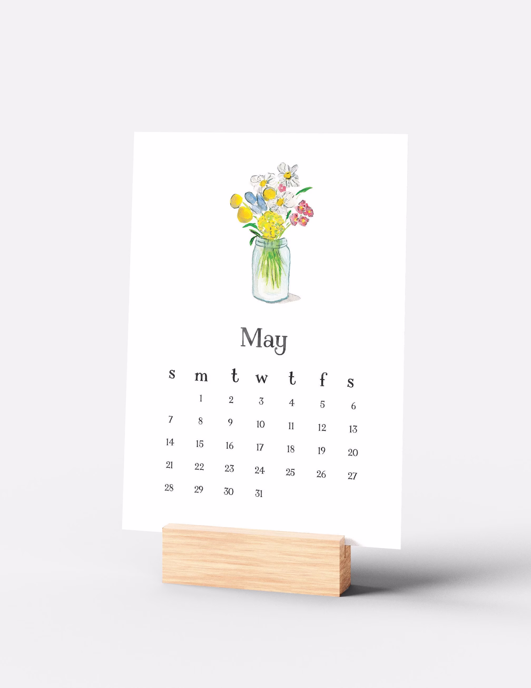 2023 Desk Calendar, Calendar With Stand, 2023, 5x7 Wooden Watercolor