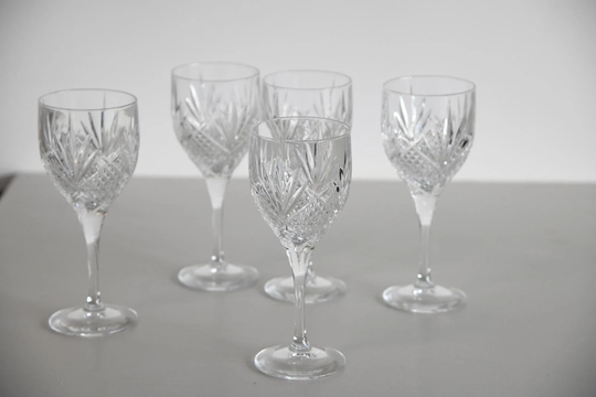 5 Cut Glass Wine Glasses