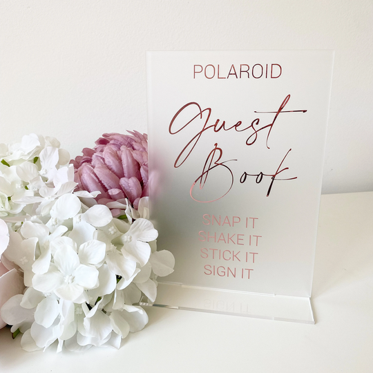 Polaroid Photo Guest Book Sign- Frosted Perspex - Wedding Please Sign Our Guestbook- Snap It Shake Stick