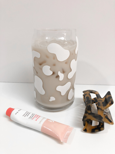 Cow Print Beer Coffee Glass Cup, Class, Glass, Aesthetic Customizable