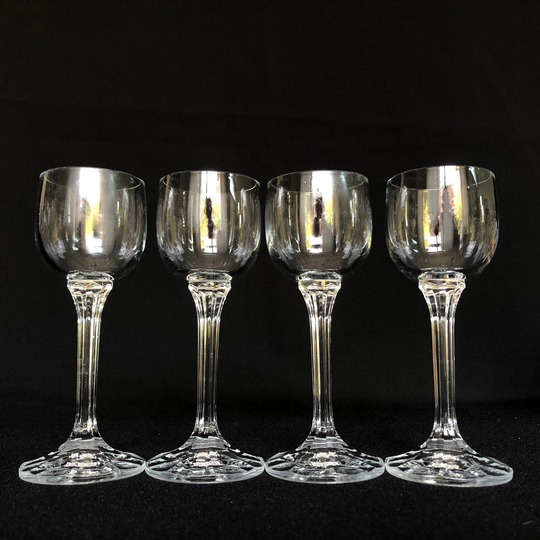 Set Of 4 Stemmed Vintage Crystal 2.5Oz Liqueur Glasses - Retro Barware