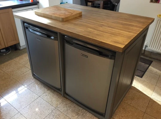 The Mull Bespoke Custom Made To Order Fridge & Freezer Kitchen Island With Oak Top