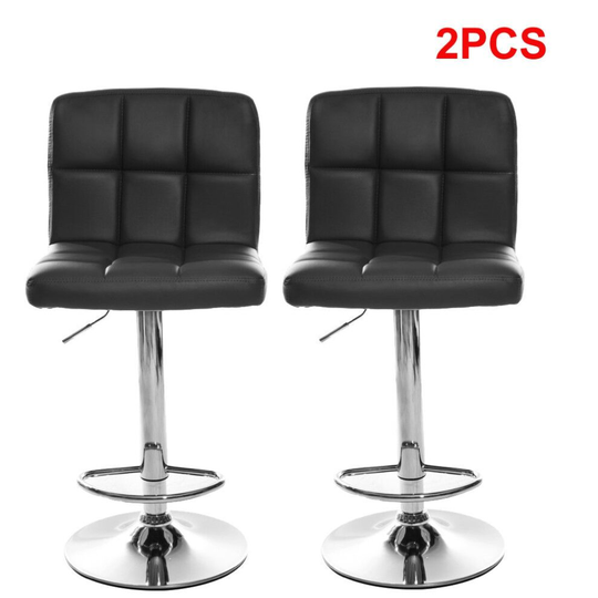 (Black) New 2PCS PU Swivel Counter Chairs Cube Bar Stools