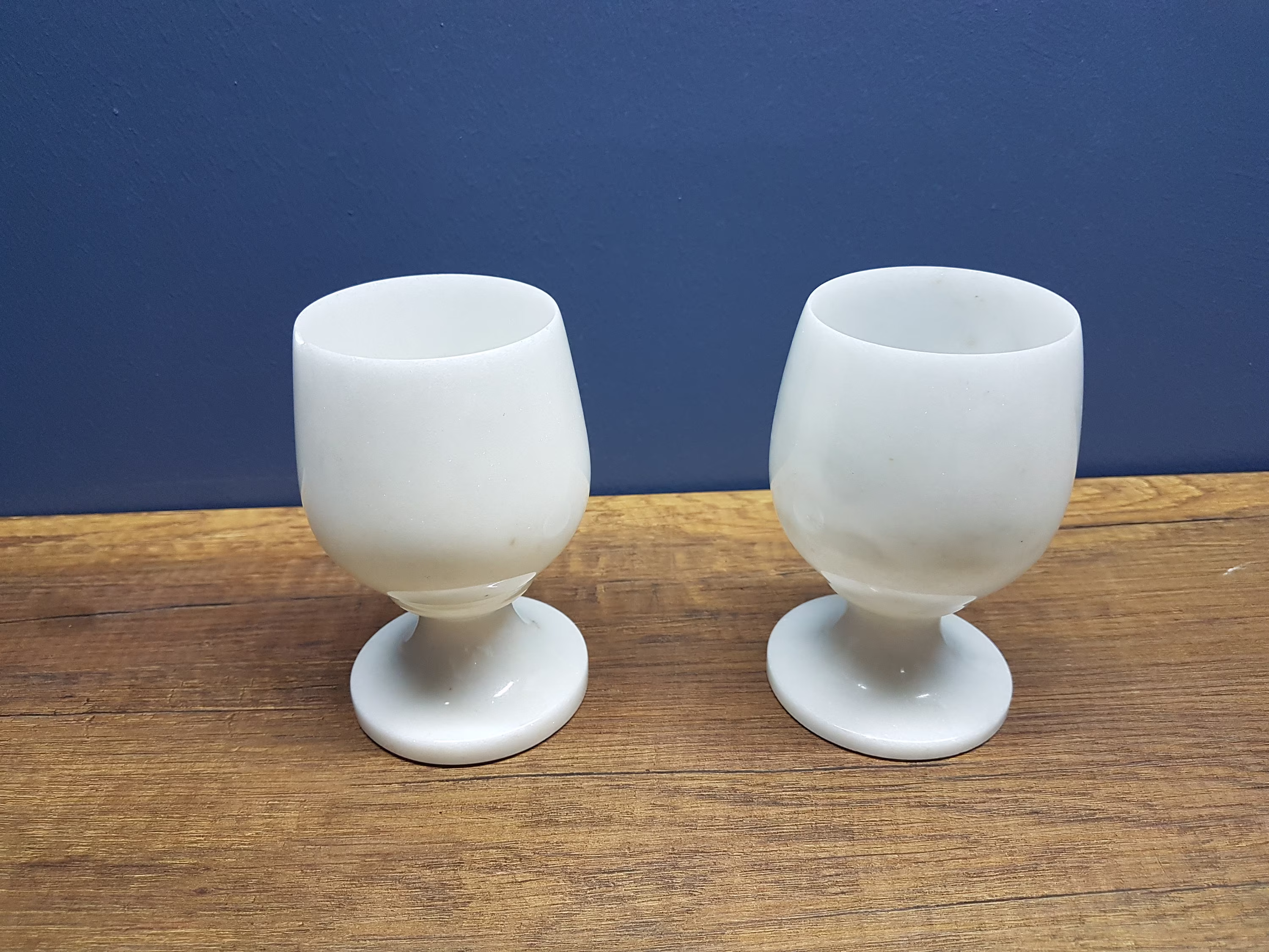 Set Of 2 Natural Stone Wine Glasses - Turkish White Marble Goblets Cups Vintage Barware