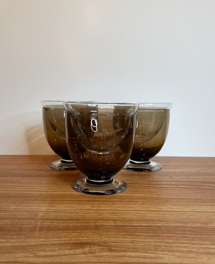 Set Of 3 Crystal Seafood Cocktail Cups Vintage Iced Bowls With Inserts Brown