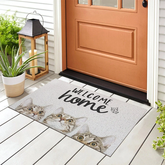 Cute Cats Entrance Door Mat, Welcome Home Kitty Doormat, PVC Plastic Mats Rug For Home, House Warming Gift, Area Carpet Doorway