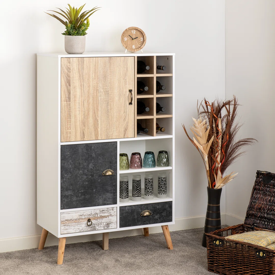 Nordic 8 Bottle Floor Wine Bottle and Glass Rack in White