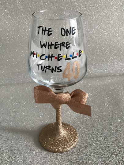 Personalised Wine Glass, Glitter Birthday Gift For Her, 40Th Glass A 40Th, Friends
