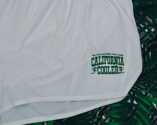 California Cooler Running Shorts S White Gym Hot Pants Athletic Workout Beverage Wine Drink Vintage Nascar Team 70S 80S Small