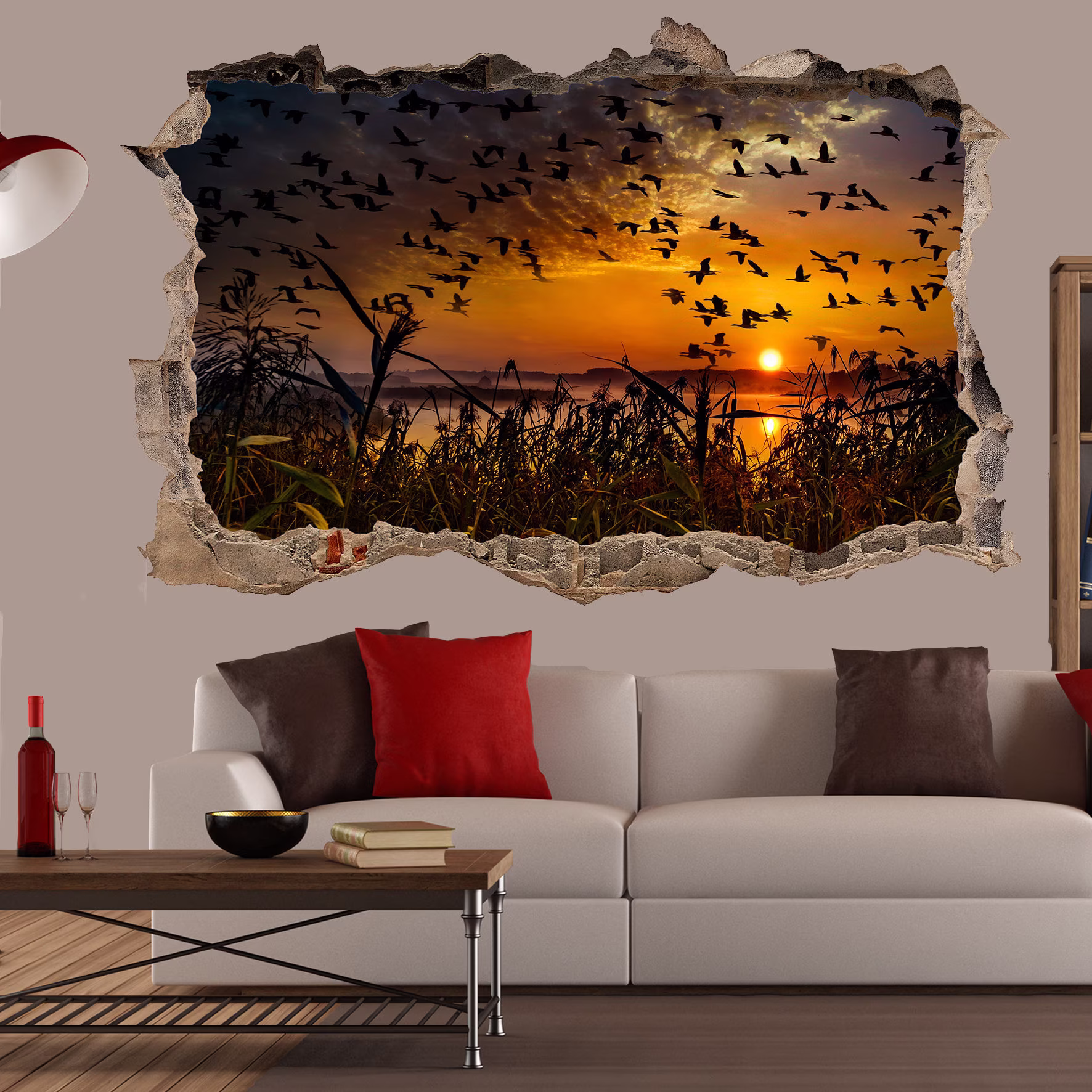 Winter Lake Reeds Migrating Birds Wall Sticker Art Poster Mural Transfer Decal Print Room Home Nursery Office Shop Decor Id491