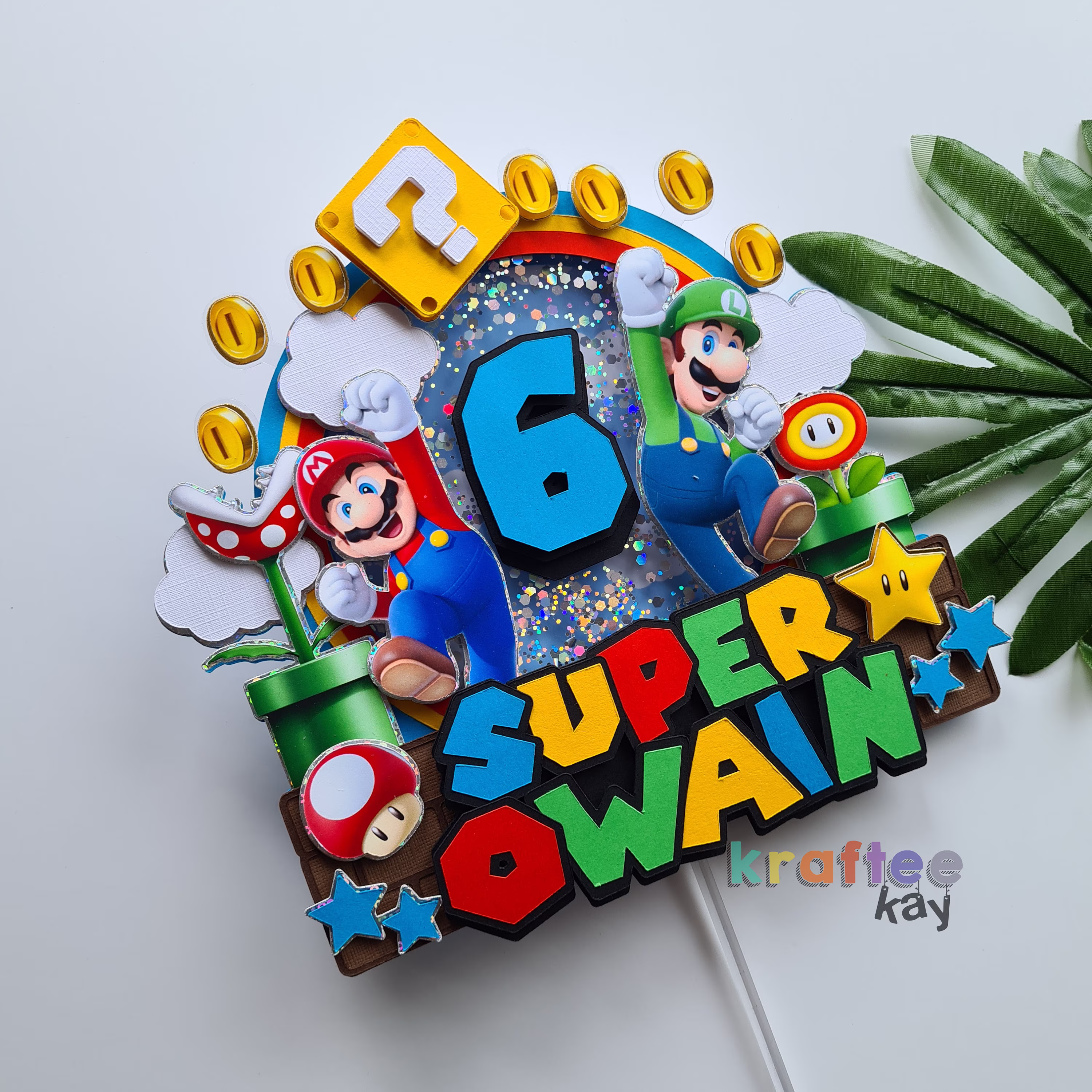 Custom Super Mario Cake Topper, Birthday Personalize Age & Name, Led, Light Up Topper