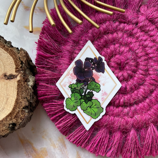 Black Purple Geranium Flowers Sticker Or Magnet | Laptop Water Bottle Plant Stickers Modern Decor Gold Geometric Art