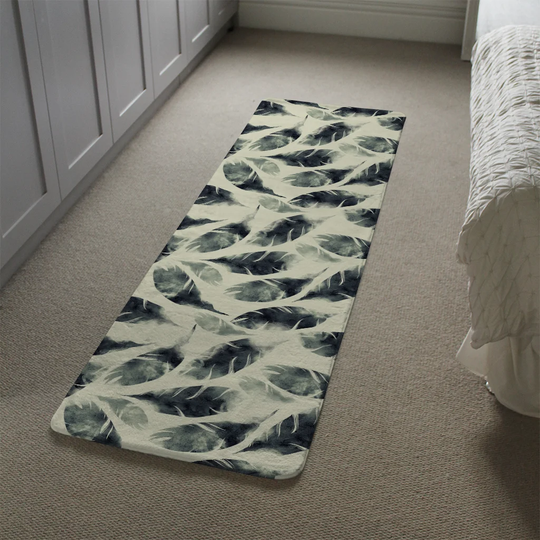 Linderman Feathers Fantastic Birds Seamless Pattern Designer Shaggy Green Rug