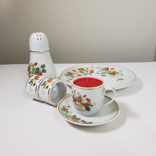 Avon Strawberry Sugar Shaker, Napkin Rings, Plate & Tea Candle - Sold Separately