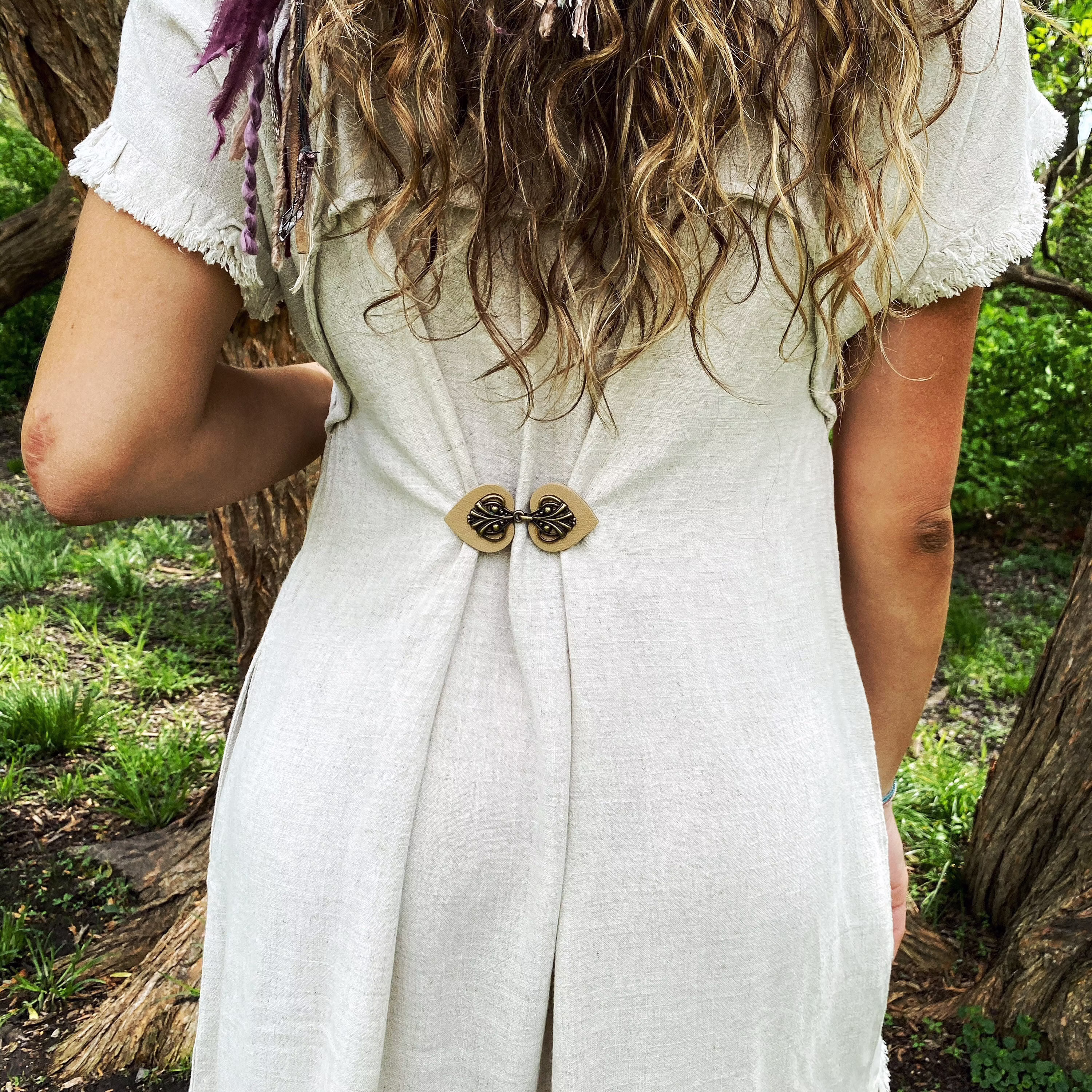 Cinch Clip | Waist Cincher Bronze On Beige Leather Dress Clips Cloak Clasp Cardigan Unique Gift No Slip Kardiklips