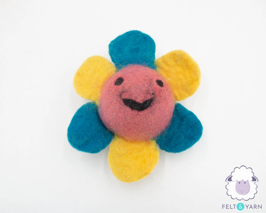 Happy Flower Dog Toy Felted Colorful Handmade Of 100% Wool & Pet Safe Fair Trade