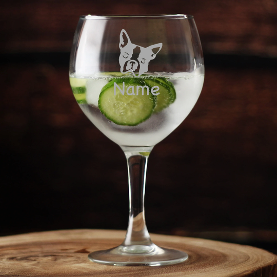 Boston Terrier Dog Personalised Gin Glass Large Balloon Gin Glass - Hand Etched Gift Bartender.242