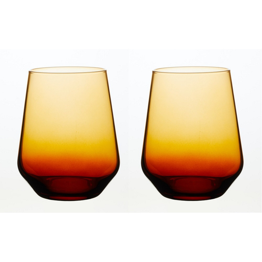 Lowball Stemless Glasses Amber Coloured Set Of 2, 425Ml Premium Glassware