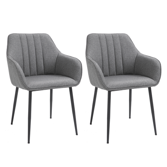 HOMCOM Mid-Century Dining Chairs Upholstered Linen Fabric Accent Chairs w/ Metal Legs Set of 2 Dark | Aosom Ireland