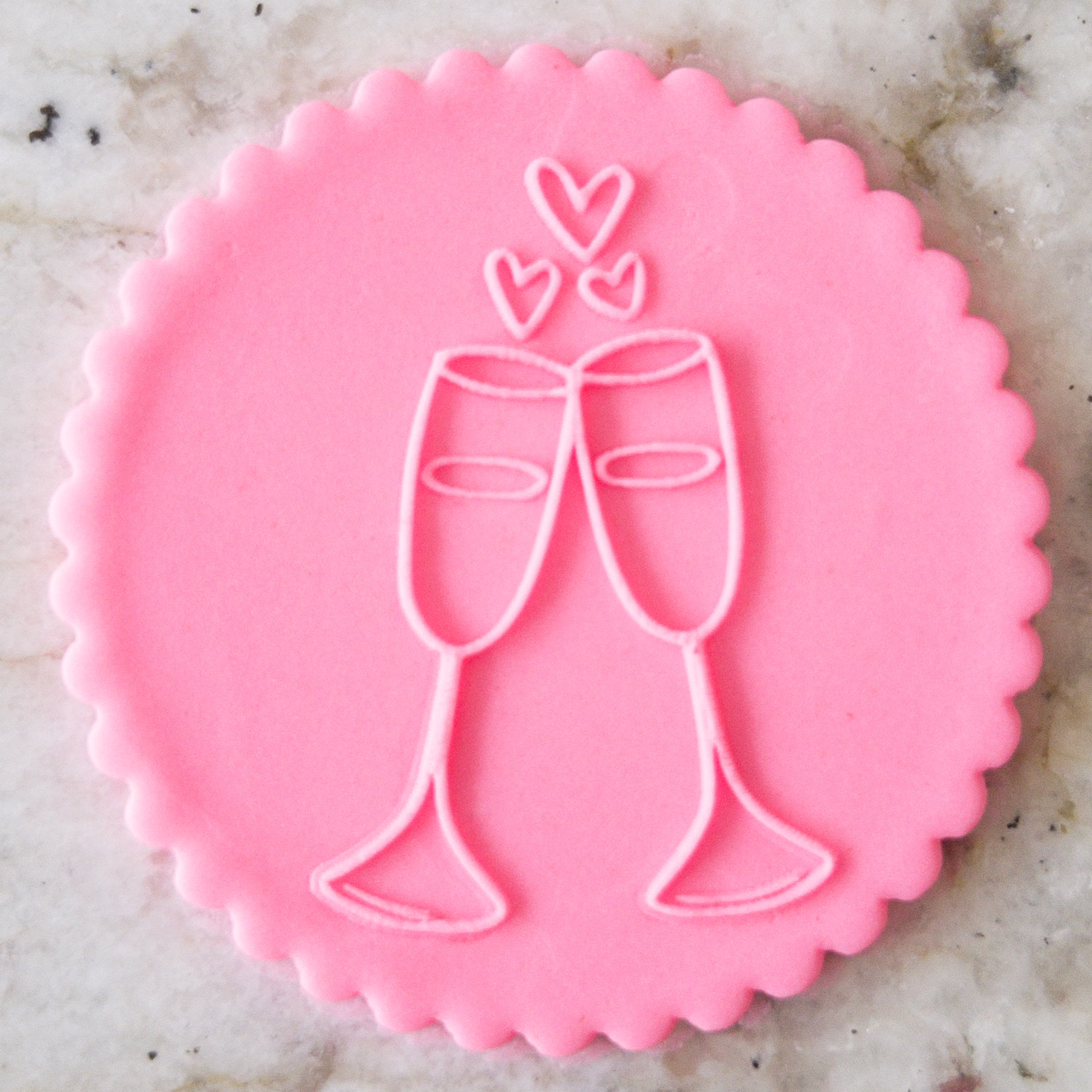 Champagne Glasses With Hearts Popup Embosser Cookie Biscuit Stamp Fondant Cake Decorating Icing Cupcakes Stencil Valentines Day