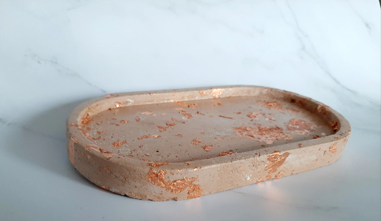 Oval Concrete Tray in Burnt Orange With Gold Leaf Detailing