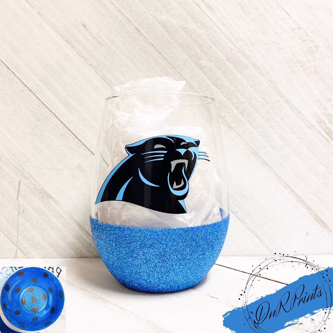 Carolina Panthers Glitter Wine Glass/Football Sports