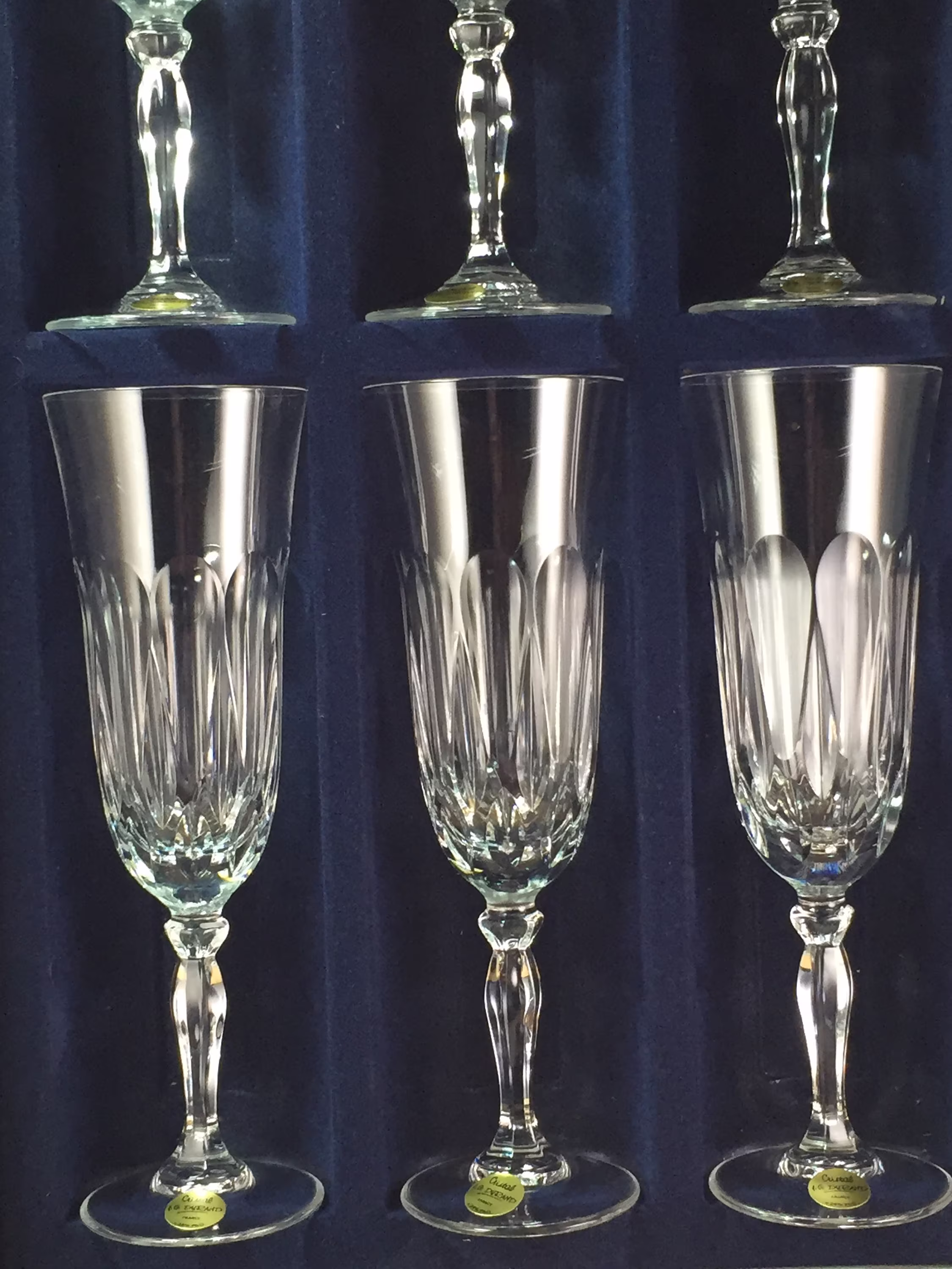 Five Fluted Champagne Crystal Glasses in The Baulieu Pattern By Cristal D'arques-Durand