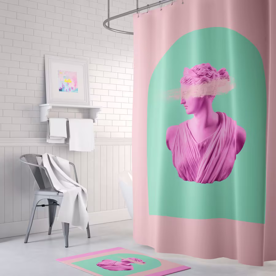 Artemis Shower Curtain, Pink Bathroom Decor, Greek Style Decor