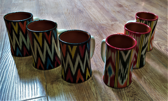 Mugs/ Beer Glasses/ Handmade Mugs/ Mugs With Satin Pattern/ Ceramic Large Mugs/Mugs in The Uzbek National Style/ Mug