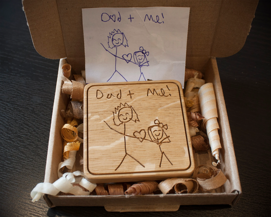 Fathers Day Personalised Children's Drawings Fridge Magnet Square Wooden Oak Daddy