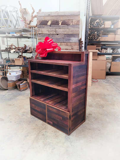 Hostess Pos Podium Valet Stand - Huduma Made From Retired Napa Wine Barrels. 100% Recycled