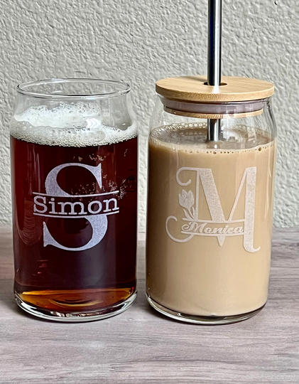 Personalized Iced Coffee Cup With Lid & Straw, Monogram Beer Can Glass