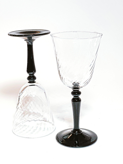 Set Of Two Vintage Luminarc France Black Stem Swirl Wine Glasses