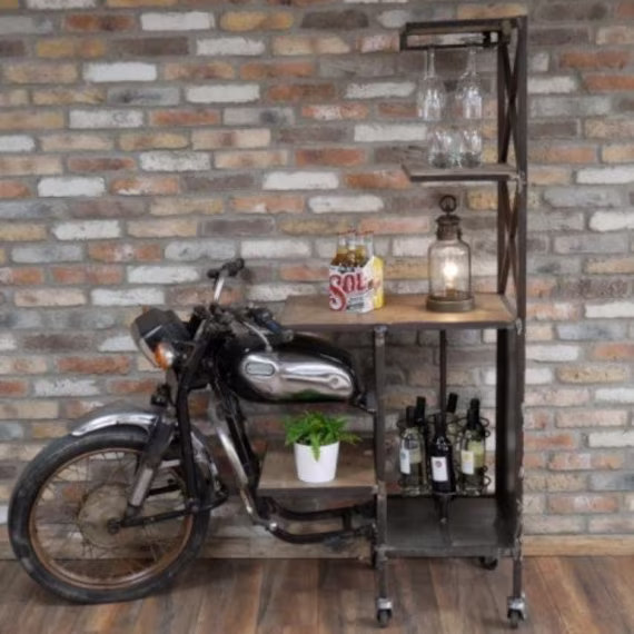 Motorcycle Bar/ Home Bar, Indoor Bike Lovers, Bikers, Industrial Style, Quirky Decoration, Wood & Metal, Upcycled Motorbike