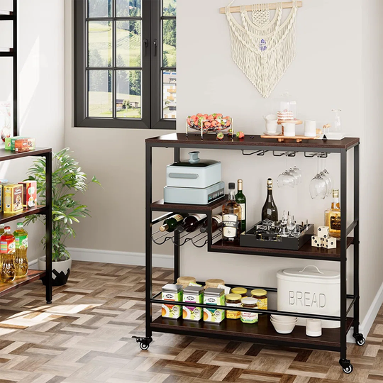 Reppert 3 Bottle Floor Wine Bottle & Glass Rack in Cherry