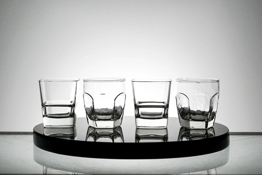 Mismatched Glass Set Of 4, Rocks Tumbler Cocktail Party Vintage Glass, 2 Square & Hexagonal Bottomed Glass