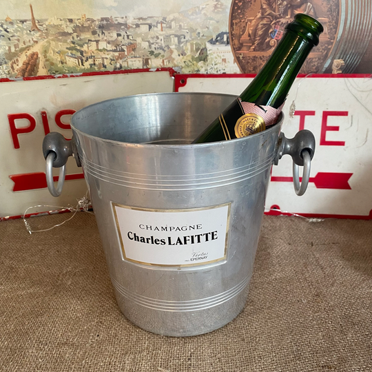 Large Vintage French Charles Lafitte Branded Aluminium Champagne Ice Bucket With Two Handles