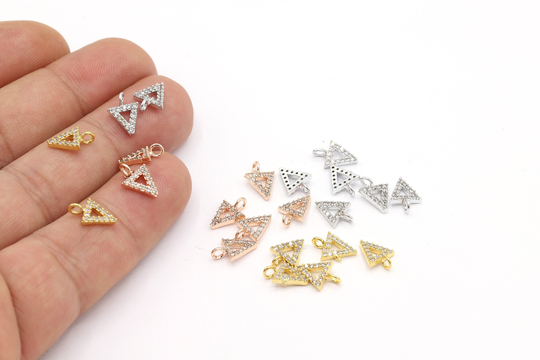 7x10mm Shiny Gold Plated, Rose Rhodium Plated Cz Pendant, Triangle Charms, Small Shake, Necklace Findings - G909
